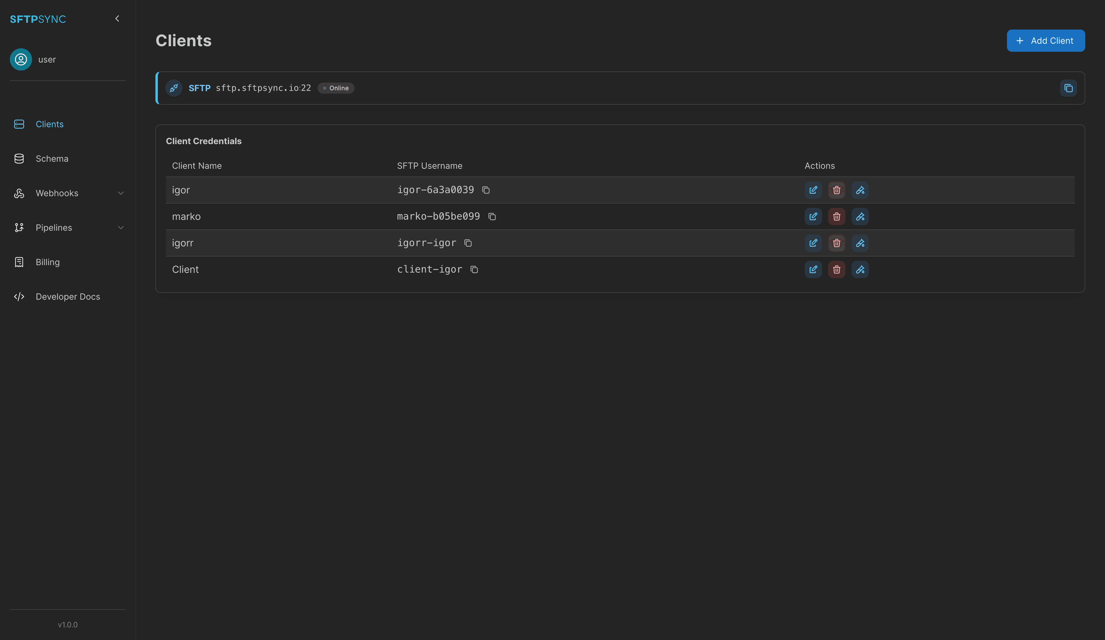 SFTPSync Dashboard Interface